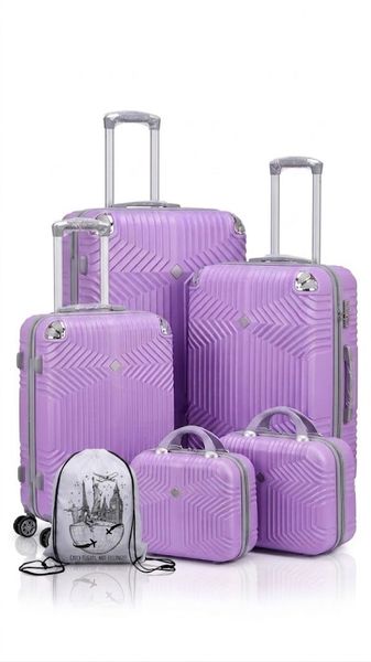 5-Piece Premium Lavender Luggage Set &amp;Travel String Bag |Hardside &amp; Modern