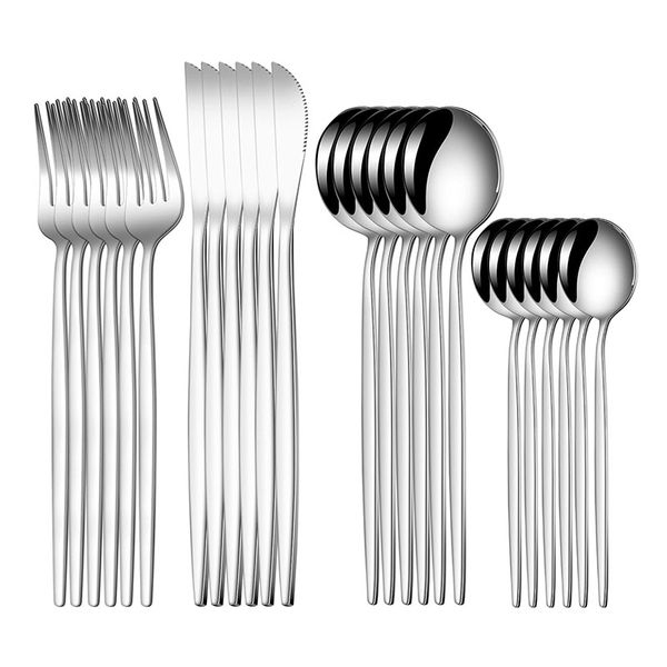 24 Pcs Stainless Steel Cutlery Flatware Set Knives Spoons and Forks Set