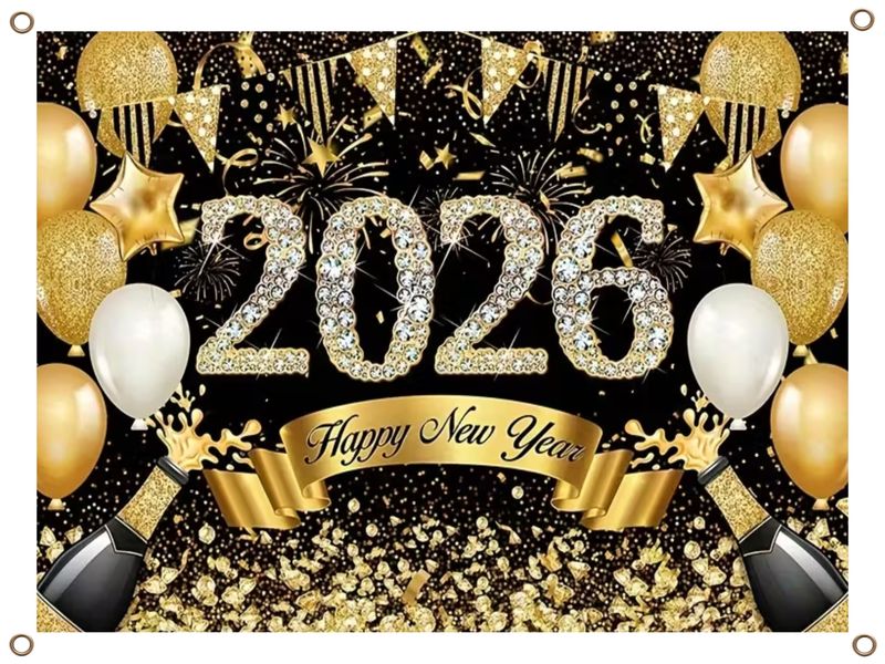 Happy New Year 2026 PVC Canvas Banner 1.3MX900MM