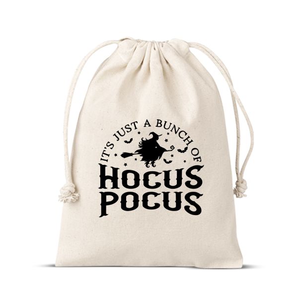 Large Cotton Hocus Pocus witch drawstring bag for Halloween trick or treat
