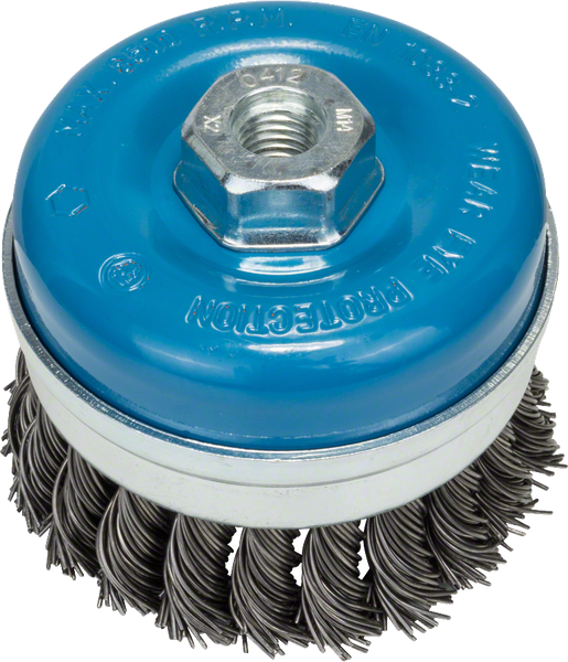 Wire cup brush 90 mm, 0,8 mm, M14 angle grinder, knotted wire