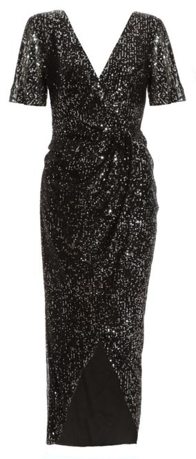 Quiz Ladies - Petite Black Sequin Wrap Maxi Dress | Shop Today. Get it ...