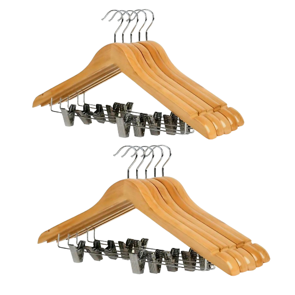 Selphies 2 in 1 Wooden Hangers With Clip For Skirt/Pants (10 Pack)