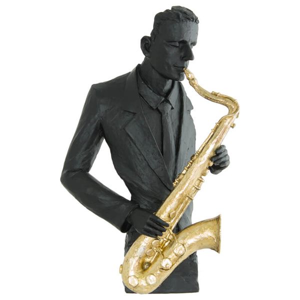 Opulent Black &amp; Gold Musician With Sax 28X14X43CM