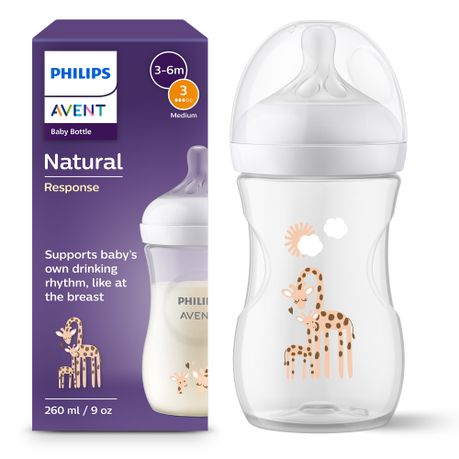 Philips Avent Natural Response Baby Bottle 9oz/260ml with Medium Flow3 Teat Image