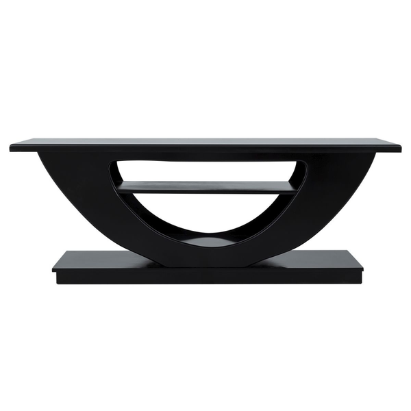 Contemporary Curved-Base Plasma TV Unit with Shelves