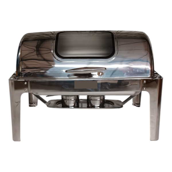 SMTE 323 Silver Stainless Steel Chafing Dish with Roll-Top Glass Lid - 9L