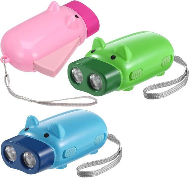 3pcs Portable Hand Press Flashligh Cartoon Pig Pattern Small Electric