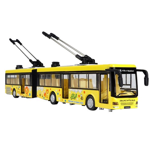 High Simulation 1 50 Alloy Pull Back Double Bus City Bus Model Yellow