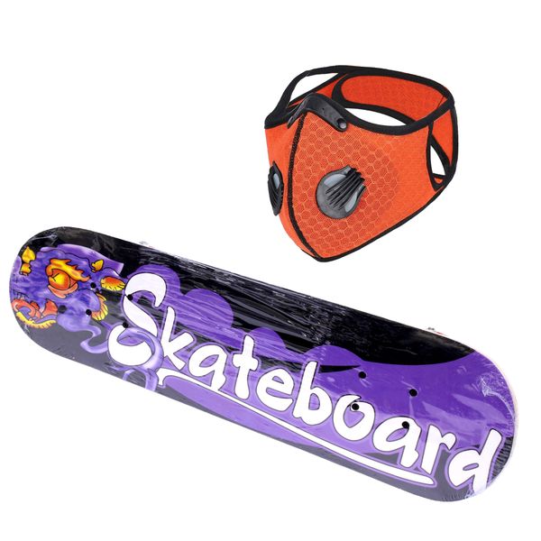 Skateboard 74cm Ride On Wooden SkateBoards with Sports Mask - Purple Flame