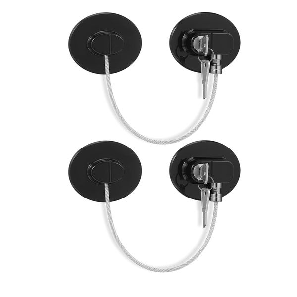 2 Pack Non Drilling Fridge Lock with Key &amp;Adhesive for Cabinet Drawer-Black