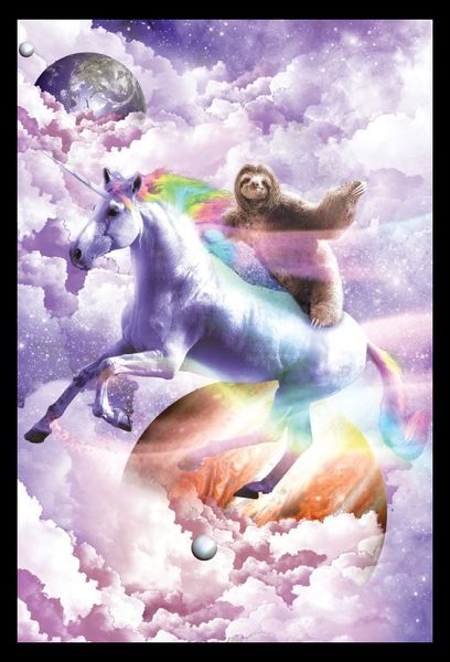 Random Galaxy - Sloth Riding Unicorn Poster with Black Frame