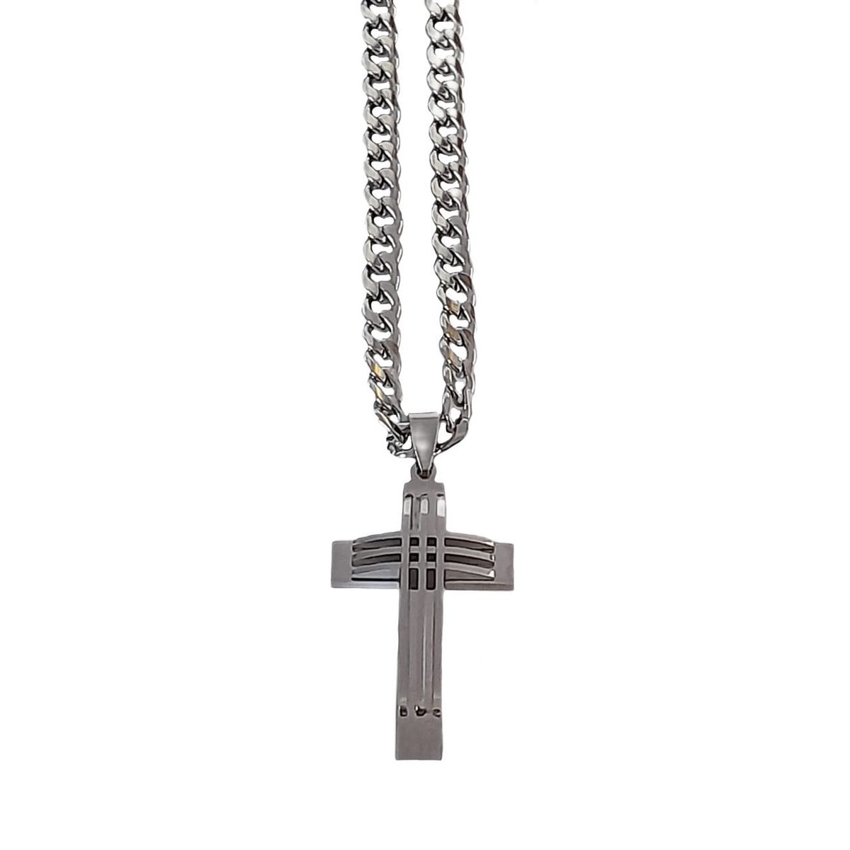 Men's Stainless Steel 3D Lined Cross Pendant Necklace Shop Today. Get