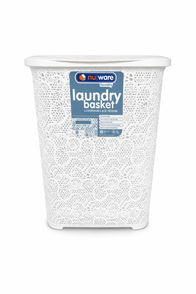 nuware - Elegant Lace Laundry Basket : 45Lt White