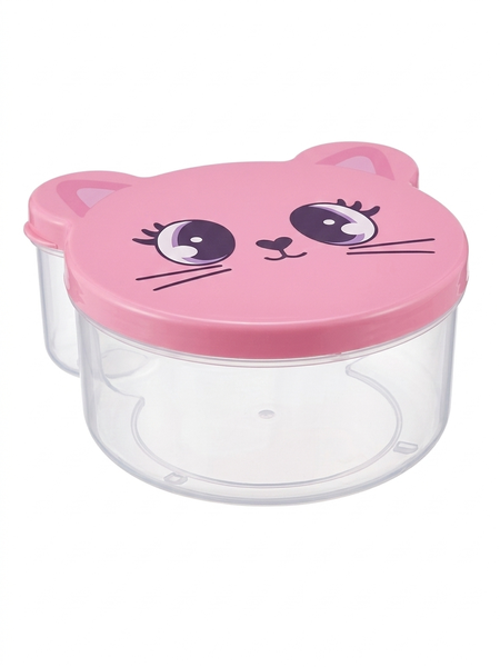 4 Piece White Cat Face Food Storage Containers Set - Stackable Lunchboxes