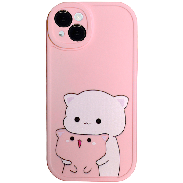 Pink Phone Case with Chubby Cats &amp; Protective Camera for iPhone 14 Plus