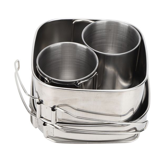 Stainless Steel Camping Cookware Set 6Pcs Silver