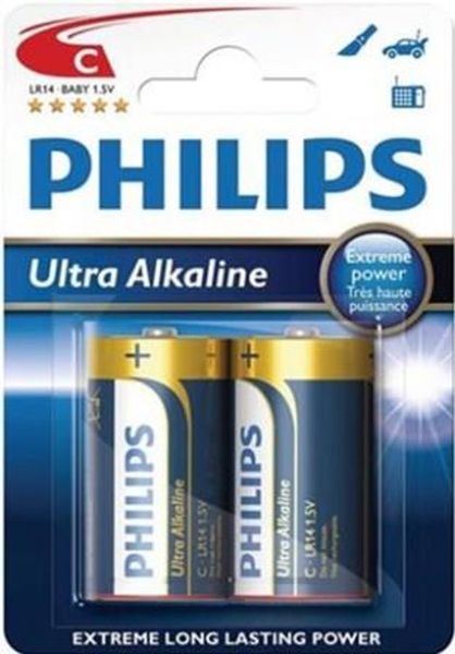 Philips Ultra Alkaline Battery Type C - 2 Per Pack