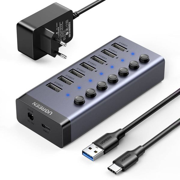 UGreen 90307 USB3.0 7Port Sync/Powered Hub-GY