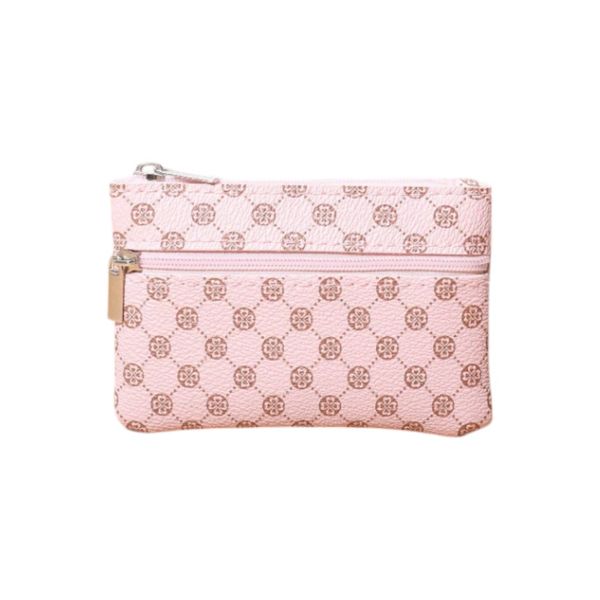 Vintage Style Mini Double Zipper Faux Leather Textured Coin Purse - Brown