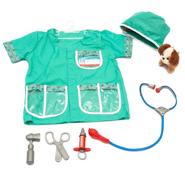 Vet Role Play Costume Set With Dog and Accessories - Pretend Play