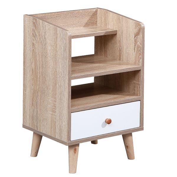 Modern Nightstand with One Drawer Bedside Tables Storage Cabinet-Wood Color