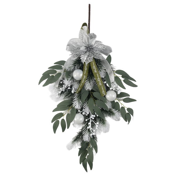 Artificial Christmas Teardrop Swag with Berry, Flower and Ball Ornaments fo