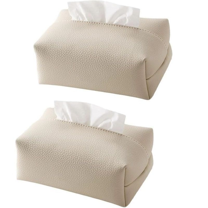 2 Pieces Leather Tissue Box Cover, Kleenex Box Cover for Bathroom Office Desk