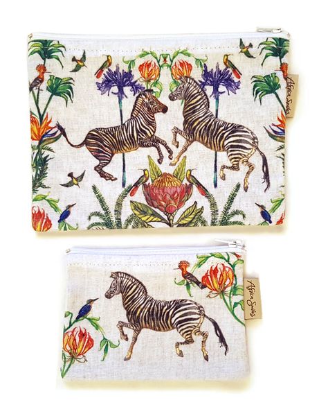2-Piece Vintage Zebra Handbag Organiser - Fabric Money Pouch Set