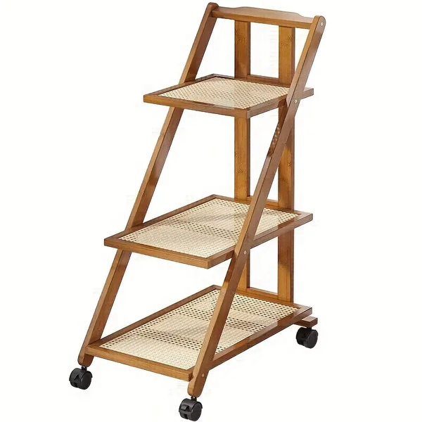 Decor Rack Coffee/Book/Document Foldable Plastic Rattan Shelf 3 Tier 80cm