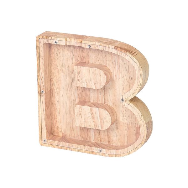 Natural-Wood Decor Money Coin Box - Piggy Bank - B