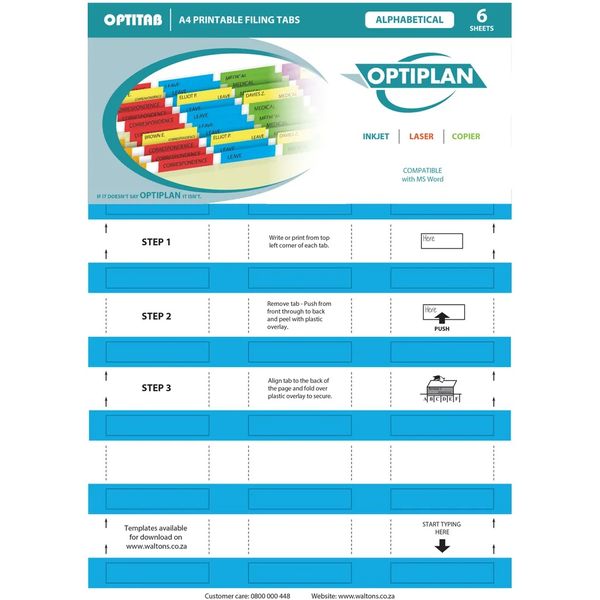 Optiplan Opti Tabs Alpha A4 24Up (Pack 144) Blue image