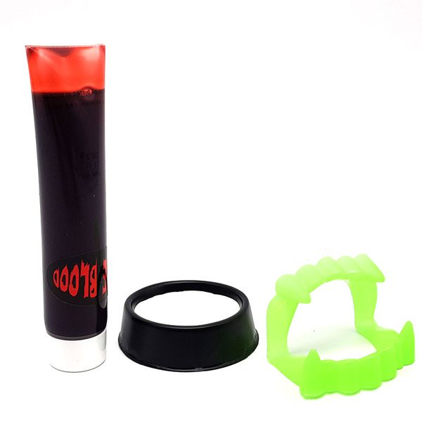 Bufftee Fake Vampire Teeth - Fake Blood - Vampire Make-up Kit - Fake Fangs