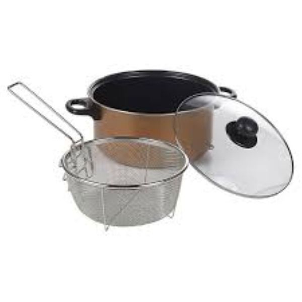 Deep Fryer Pot with Removable Wire Basket and Glass Lid