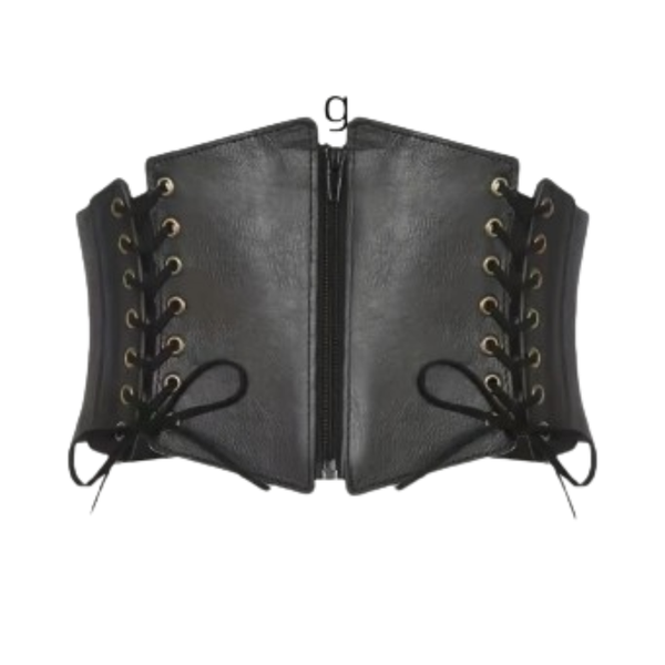 Women Double Laces-Up Corset Belt - Black