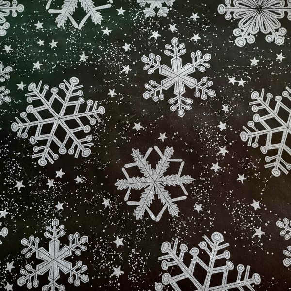 Silver Christmas Snow Flakes on Black - 10m