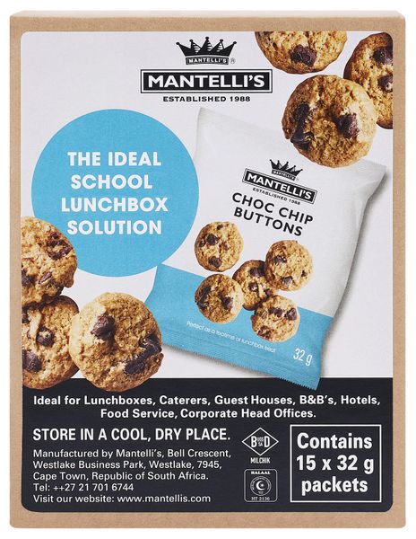Mantelli's Choc Chip Buttons 15 x 32g Packets