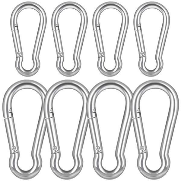 8 Piece Heavy Duty Carabiner Clips Steel Spring Snap Hook-8cm &amp; 6cm(4 Each)