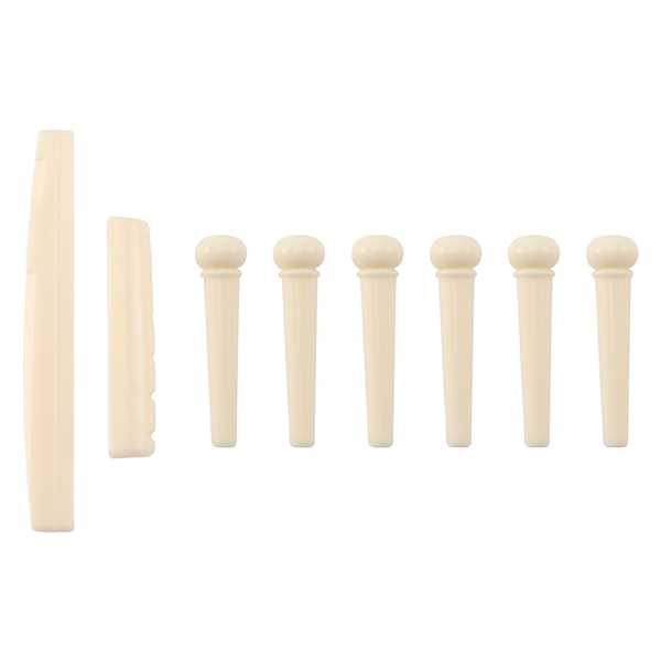 6 Bridge Pins + Saddle Bridge Bone / Acoustic Guitar white
