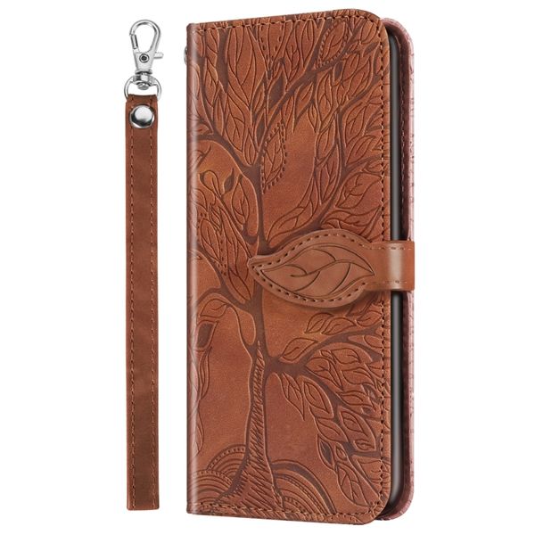 Leather Flip Wallet Case w/Tree Pattern Compatible w/Huawei P30 Pro - Brown