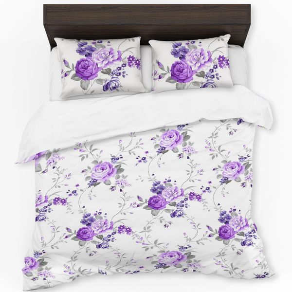Purple Rose Bouquets Duvet Cover Set
