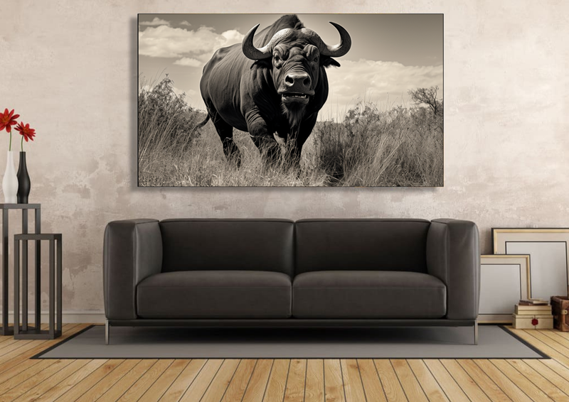 Canvas Wall Art - Rhino Grazing in Contrast - HC1097