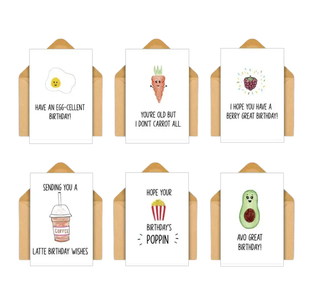 12pcs Funny Pun Humorous Birthday Cards Set of 6 for all ages