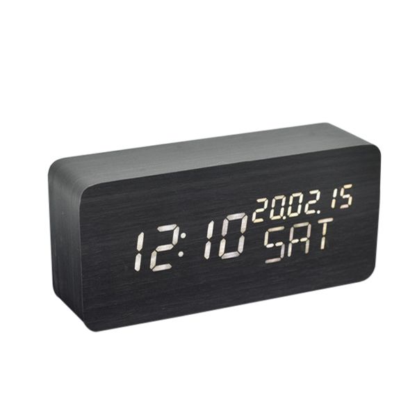Wood Style Black Digital White LED Clock (MT1905-BK-W)