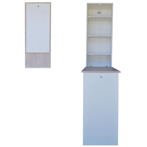 Fold-Up Wall Mounted Workstation - White &amp; Rustic Wood