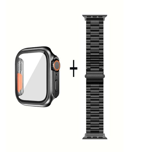 Waterproof Stainless Steel Watch Band With Screen Protector - Silver