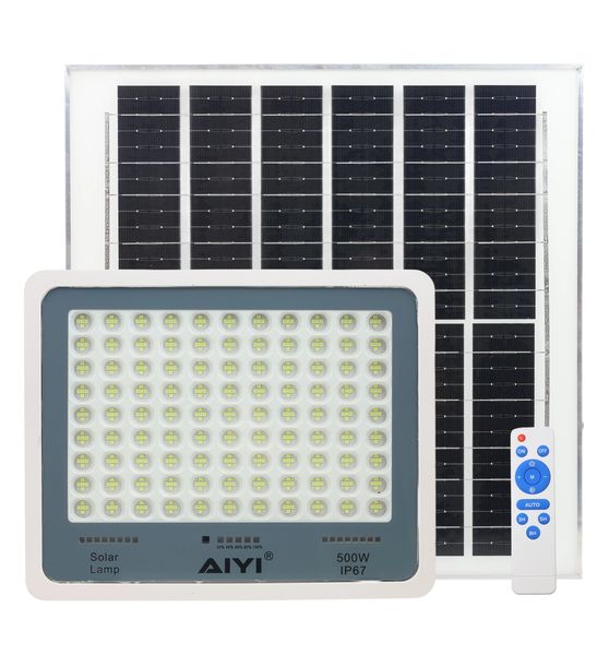 AIYI 500W Solar Flood Light with Remote &amp; Separate Panel AY399-037