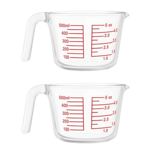 2 Pack - 500 ml - Glass Measuring Jug Set - Transparent