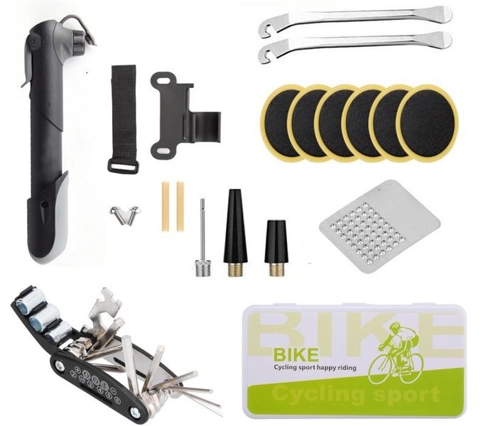 Universal Bike Repair Tool Kit with Mini Pump and Bag