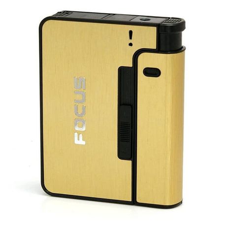 FOCUS Automatic 10pcs Metal Cigarette Case Holder Box With Lighter